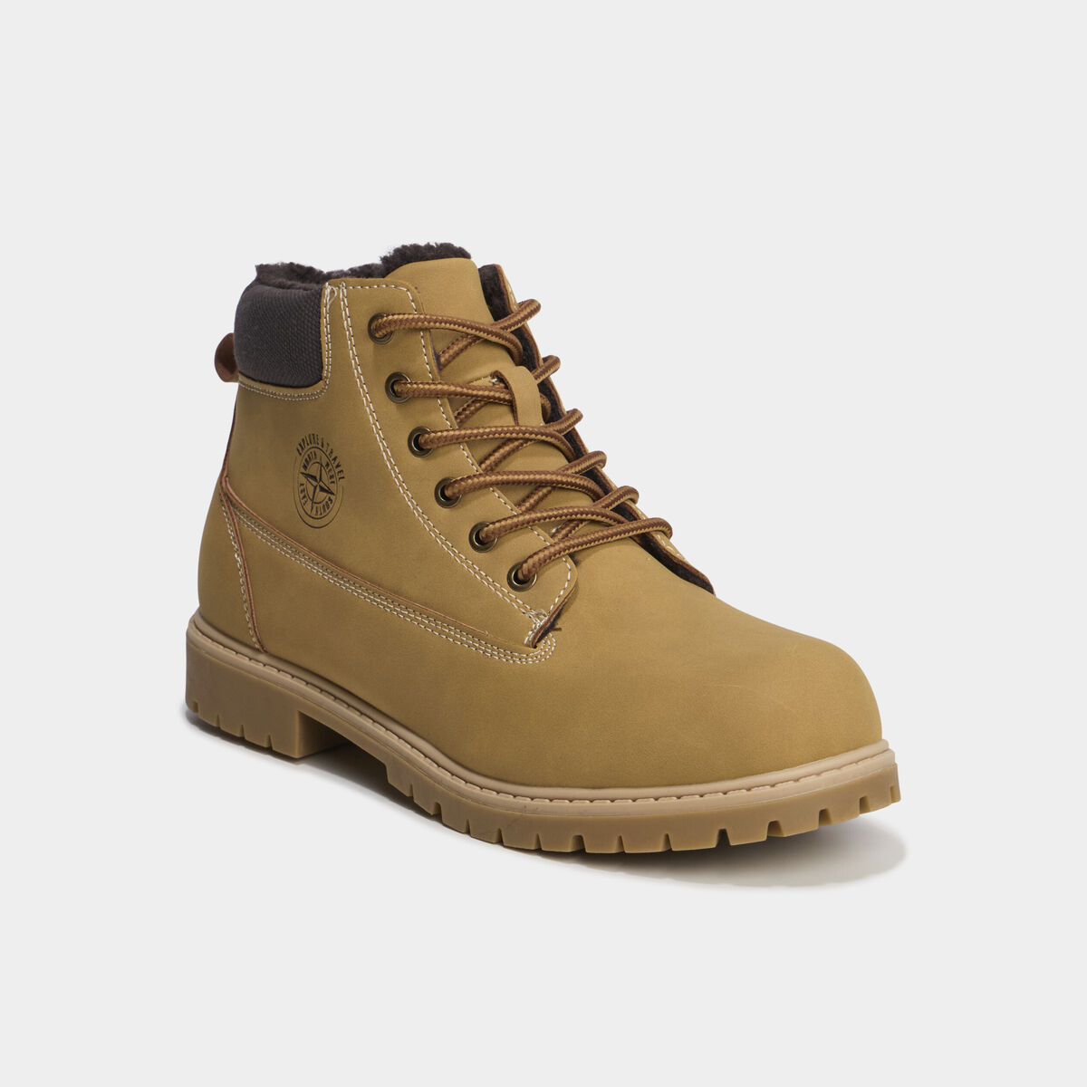 Boots fourr&eacute;es zipp&eacute;es &agrave; lacets camel gar&ccedil;on