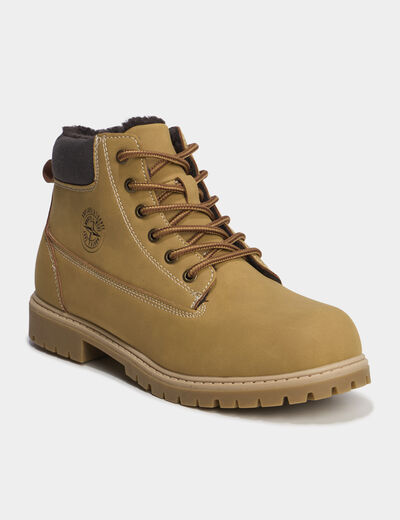 Boots fourr&eacute;es zipp&eacute;es &agrave; lacets camel gar&ccedil;on