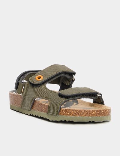 Sandales &agrave; scratchs ajustables vert kaki gar&ccedil;on