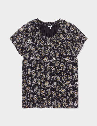 Blouse plumetis manches courtes noir femme grande taille