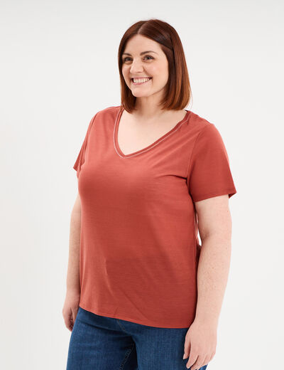 T-shirt manches courtes col V vieux rose femme grande taille