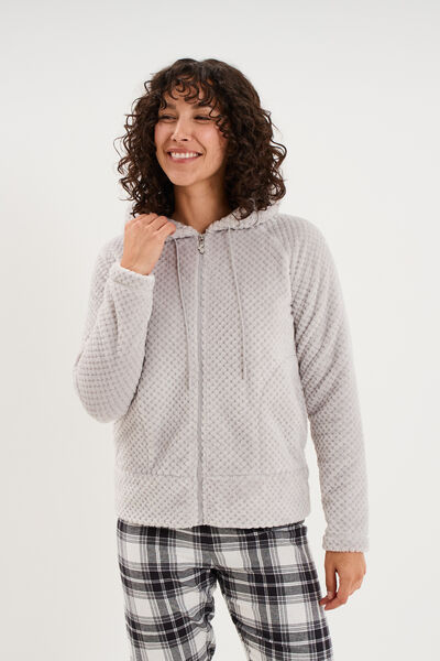 Veste de pyjama effet polaire gris clair femme
