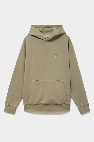 Sweat hoodie 1 poche &agrave; capuche vert kaki homme