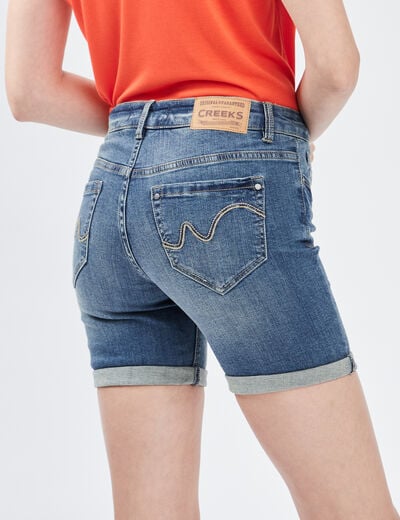 Short slim en jean délavé denim stone femme