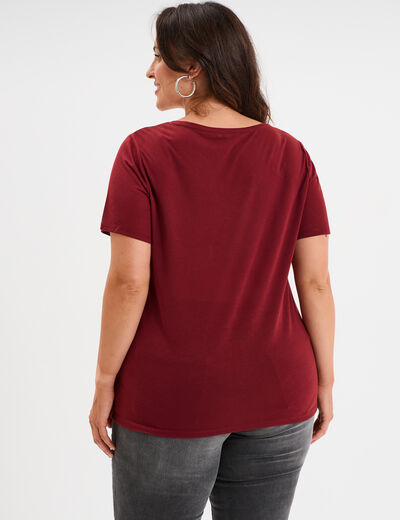 T-shirt manches courtes col V bordeaux femme grande taille