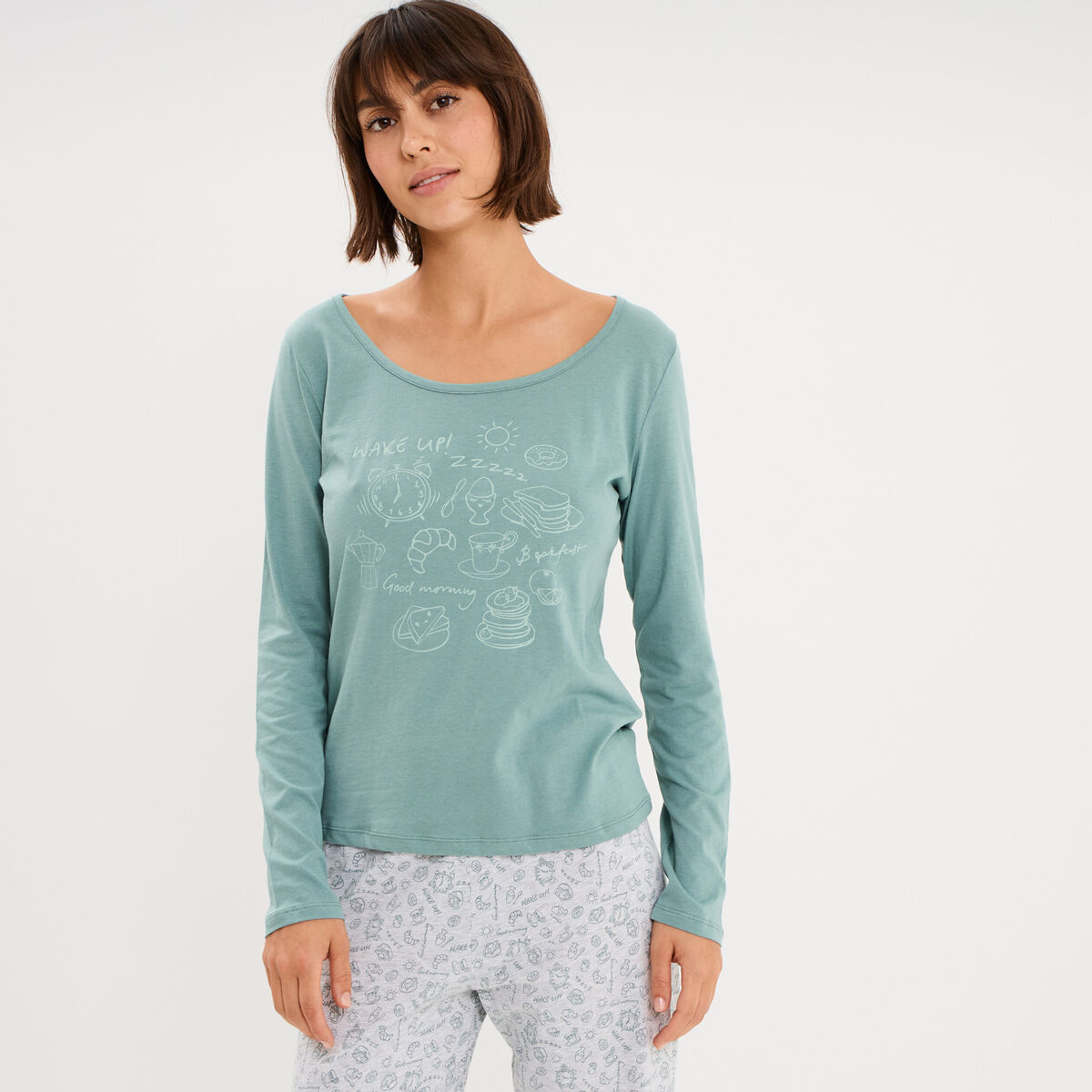 Ensemble pyjama 2 pi&egrave;ces pantalon bleu gris femme