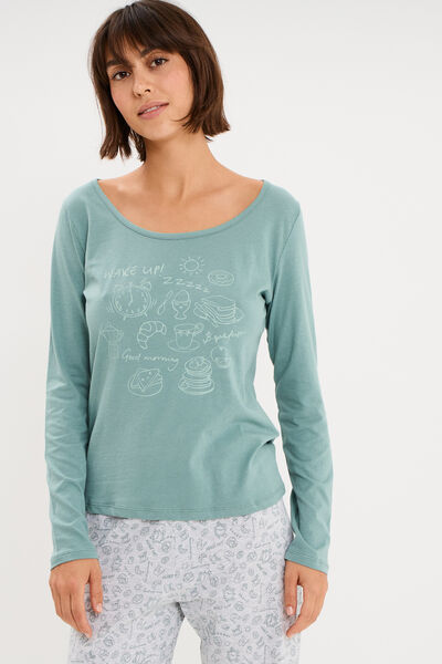 Ensemble pyjama 2 pi&egrave;ces pantalon bleu gris femme