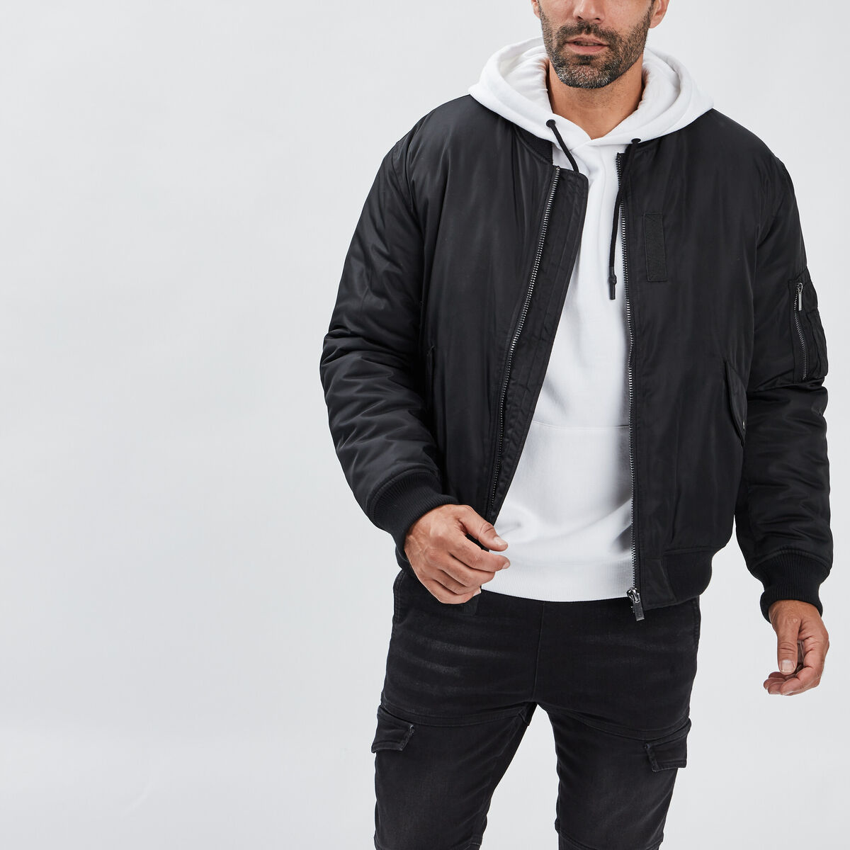 Veste bomber zippée noir homme