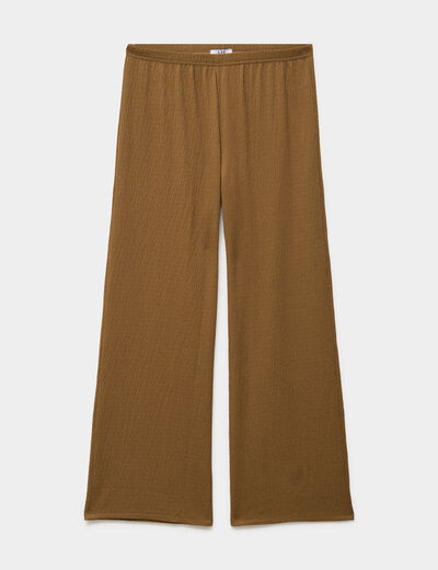 Pantalon effet gaufr&eacute; fluide beige femme