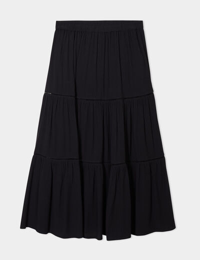 Jupe longue fluide taille élastiquée noir femme