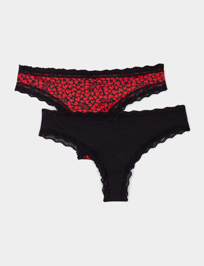 Lot de 2 tangas bords dentelle noir femme