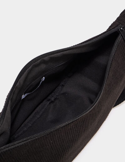 Sac banane effet velours c&ocirc;tel&eacute; noir femme