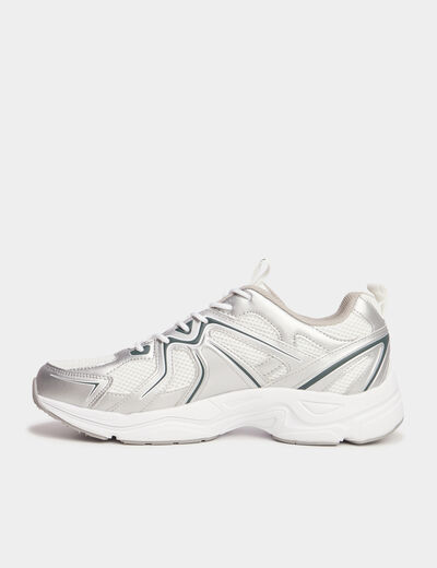 Baskets running &agrave; lacets gris argent homme