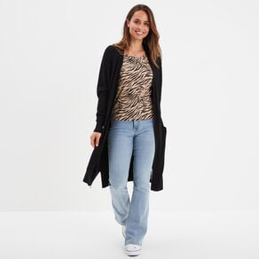gilet long droit avec poches noir femme Gilet long droit avec poches noir femme