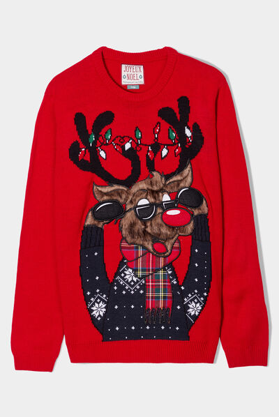 Pull de Noël détails fausse fourrure rouge homme