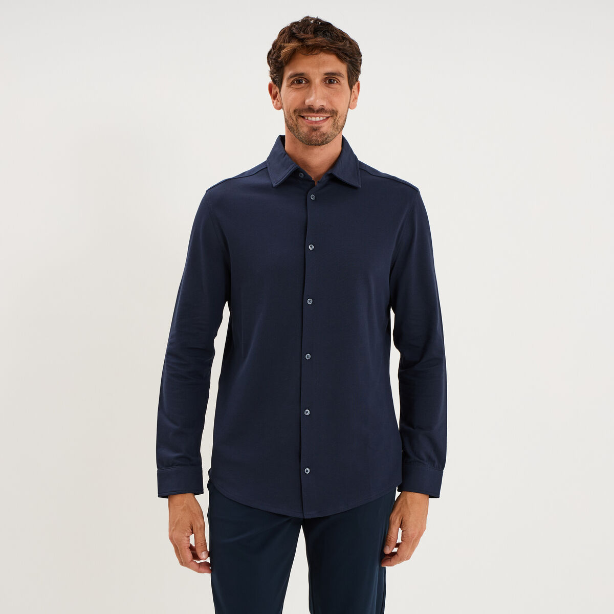 Chemise droite &agrave; manches longues bleu p&eacute;trole homme