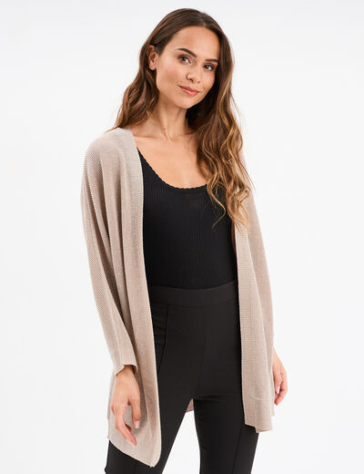 Gilet chauve-souris mi-long beige femme
