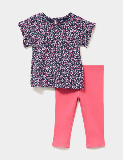 Ensemble 2 pi&egrave;ces legging et t-shirt bleu marine b&eacute;b&eacute; fille