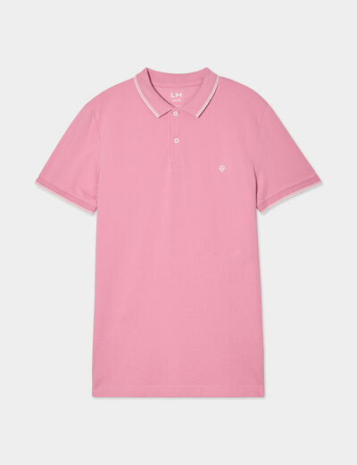 Polo manches courtes bords contrastés rose homme