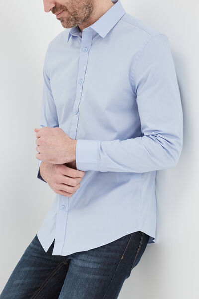 Chemise stretch manches longues bleu ciel homme