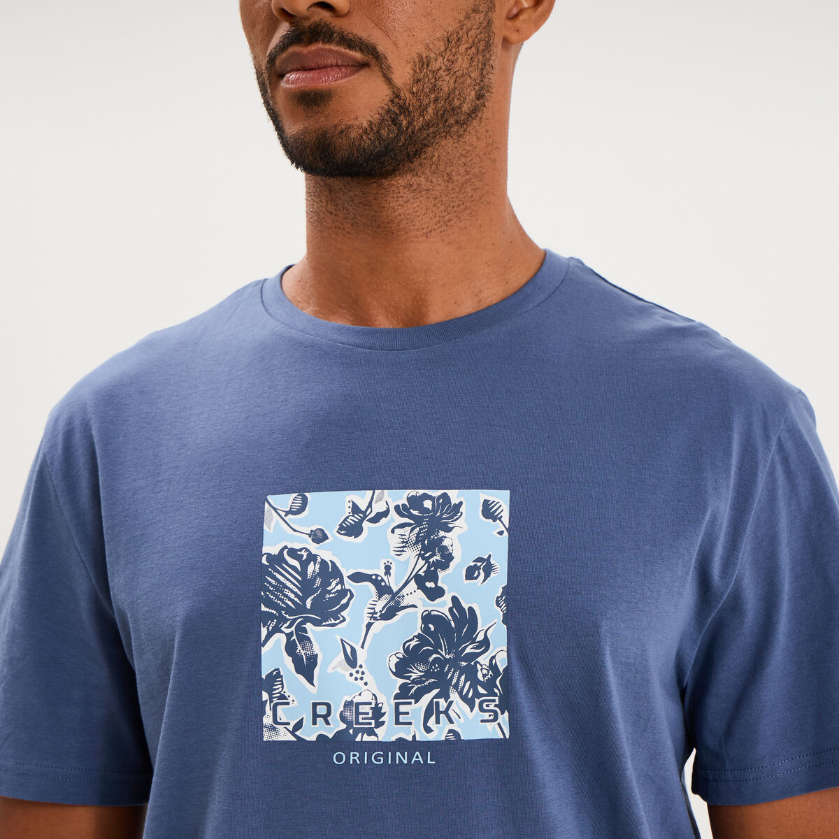 T-shirt col rond manches courtes coton bleu lavande homme