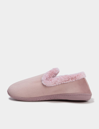 Chaussons fausse fourrure anti-d&eacute;rapants rose pastel femme