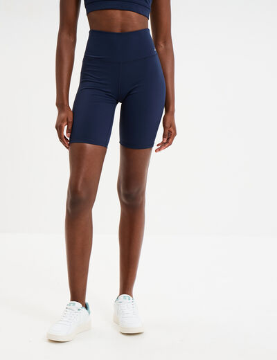 Short cycliste de sport taille haute bleu marine femme