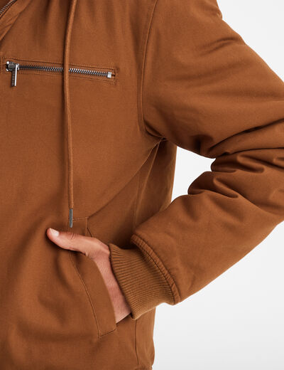 Blouson doublé à capuche coton marron homme