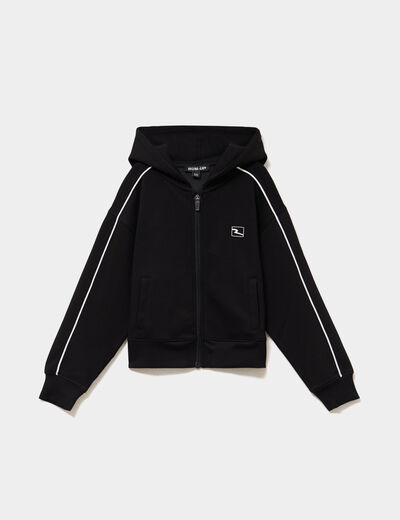Sweat zipp&eacute; stretch &agrave; capuche noir fille