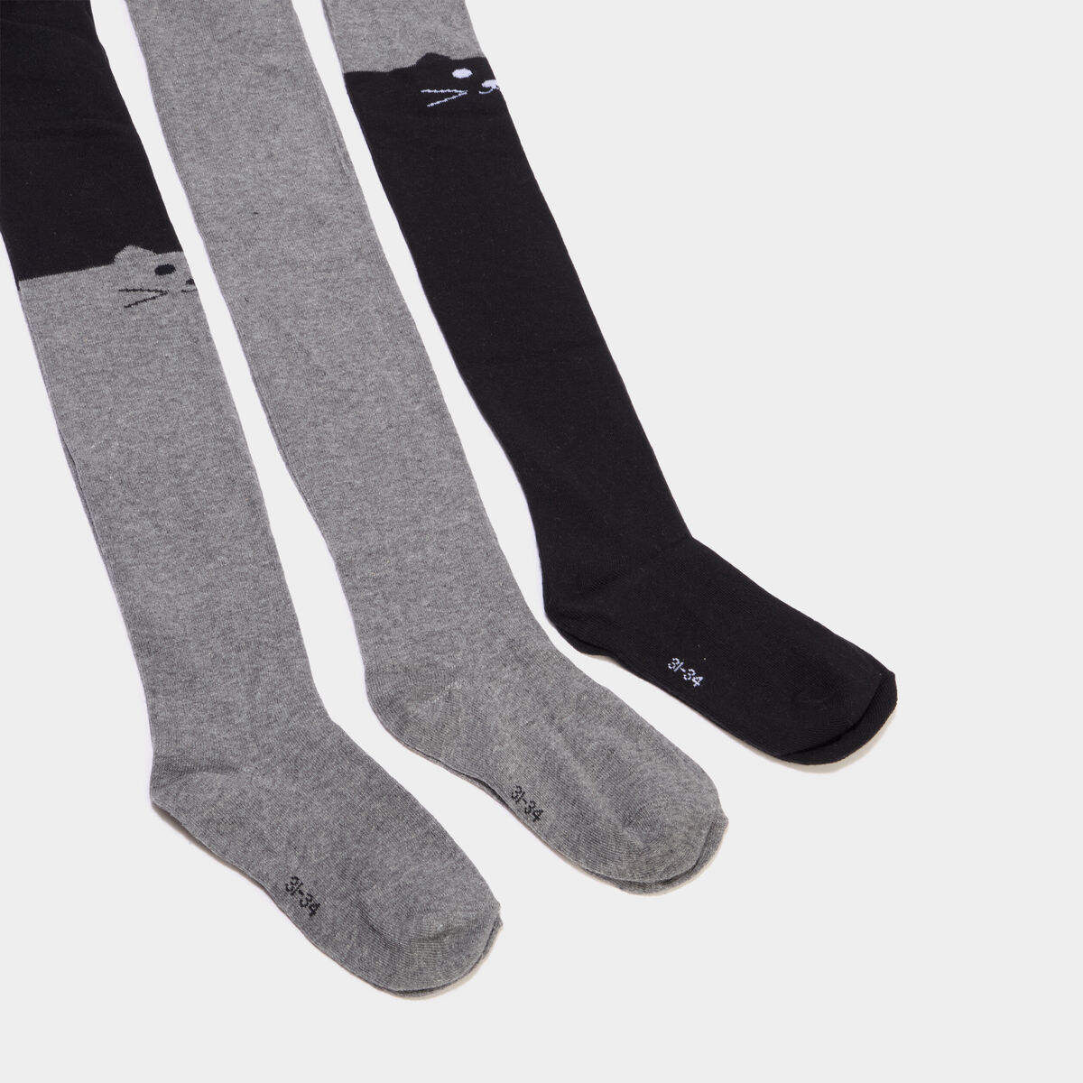 Lot 3 collants coton d&eacute;tail chat gris fille