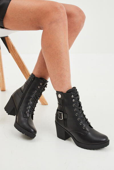 Bottines à talons et lacets noir femme