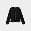 Gilet col rond &agrave; volants boutonn&eacute; noir femme