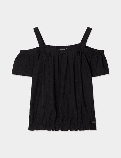 Blouse col bardot bretelles et manches noir fille