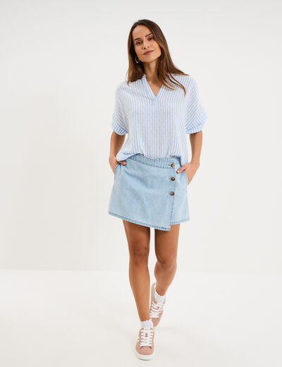 Blouse droite &agrave; manches courtes ecru femme