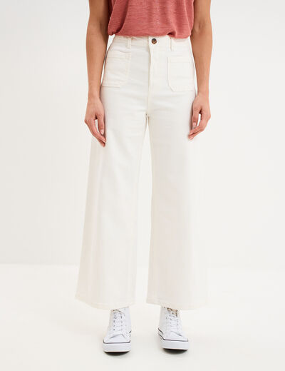 Jean large cropped poches plaqu&eacute;es coton ivoire femme
