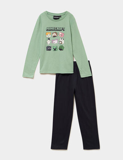 Ensemble pyjama pantalon coton Minecraft vert gar&ccedil;on