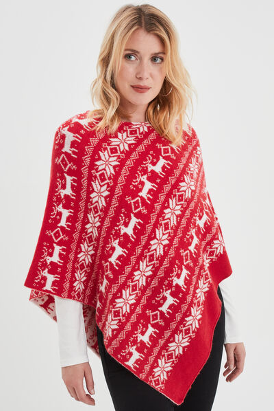 Poncho asymétrique rouge foncé femme