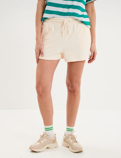 Short de jogging molletonn&eacute; ajust&eacute; beige femme