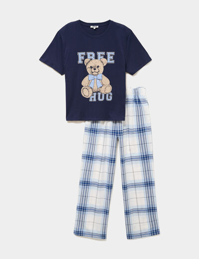 Ensemble pyjama pantalon t-shirt coton bleu femme