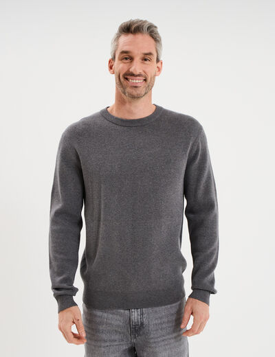 Pull col rond manches longues gris homme