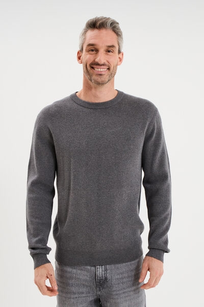Pull col rond manches longues gris homme