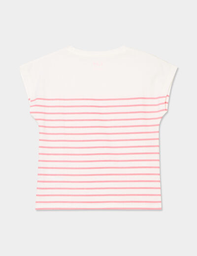 T-shirt manches courtes col rond coton ecru fille