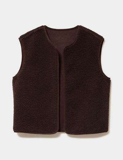 Gilet r&eacute;versible polaire sans manches marron fonc&eacute; femme
