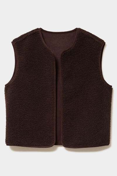 Gilet r&eacute;versible polaire sans manches marron fonc&eacute; femme