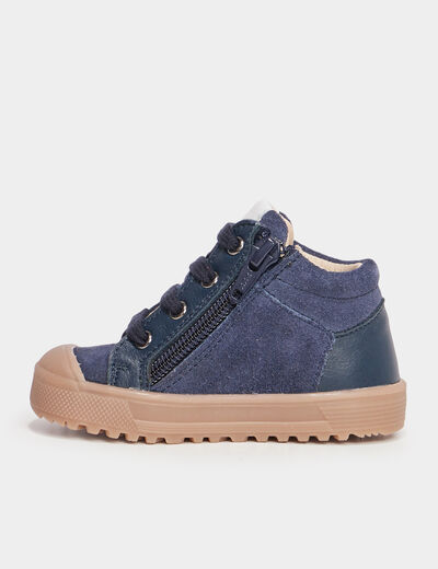 Baskets montantes zippées en cuir Creeks bleu marine bébé garçon