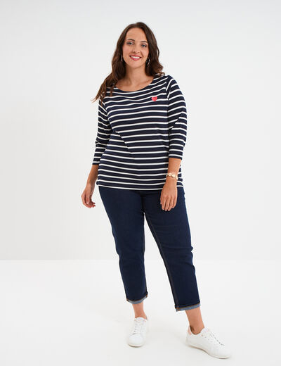 T-shirt col rond manches 3/4 coton noir femme grande taille