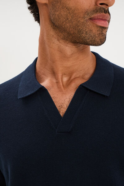 Pull col polo manches longues bleu marine homme