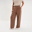 Pantalon &agrave; pinces large fluide marron clair femme