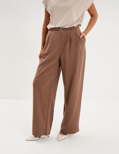 Pantalon &agrave; pinces large fluide marron clair femme