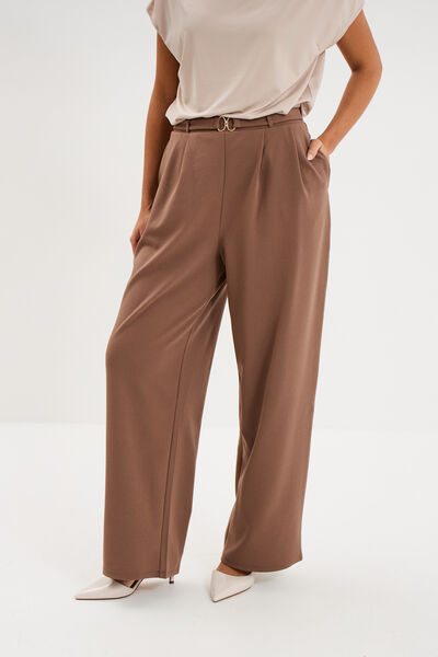 Pantalon &agrave; pinces large fluide marron clair femme